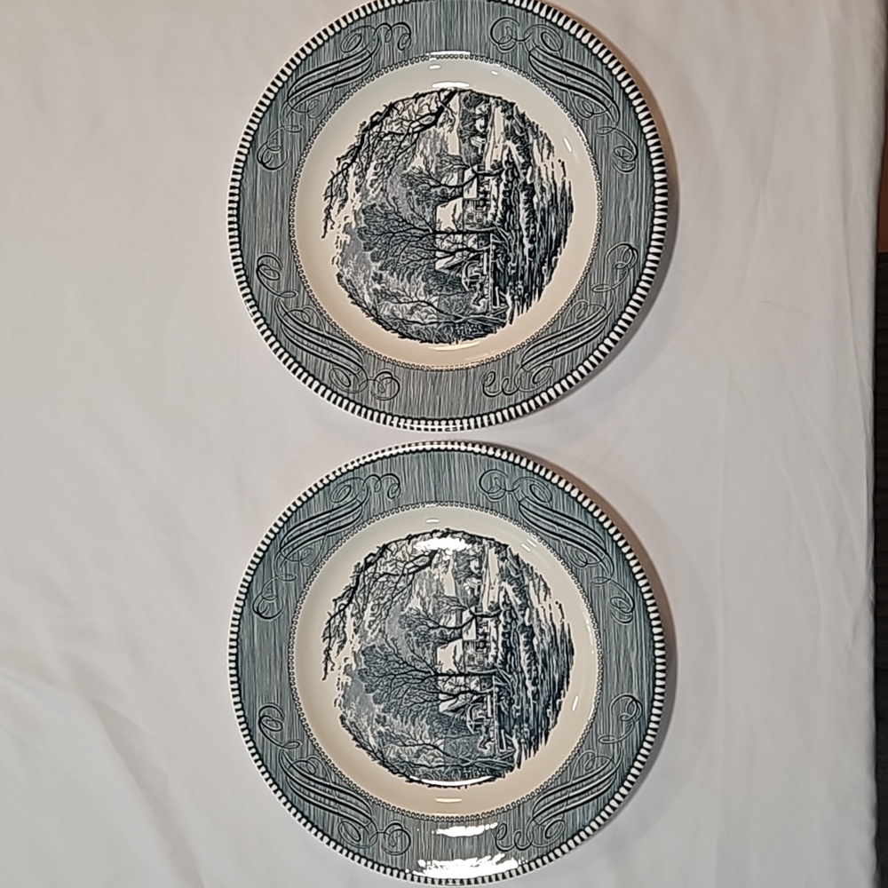 2 VTG Currier and Ives/ Cavalier Dinner Plates
